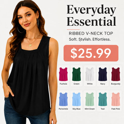 Special Sale💖Summer Tank Tops for Women Loose Fit Pleated Square Neck Sleeveless Tops Curved Hem Flowy