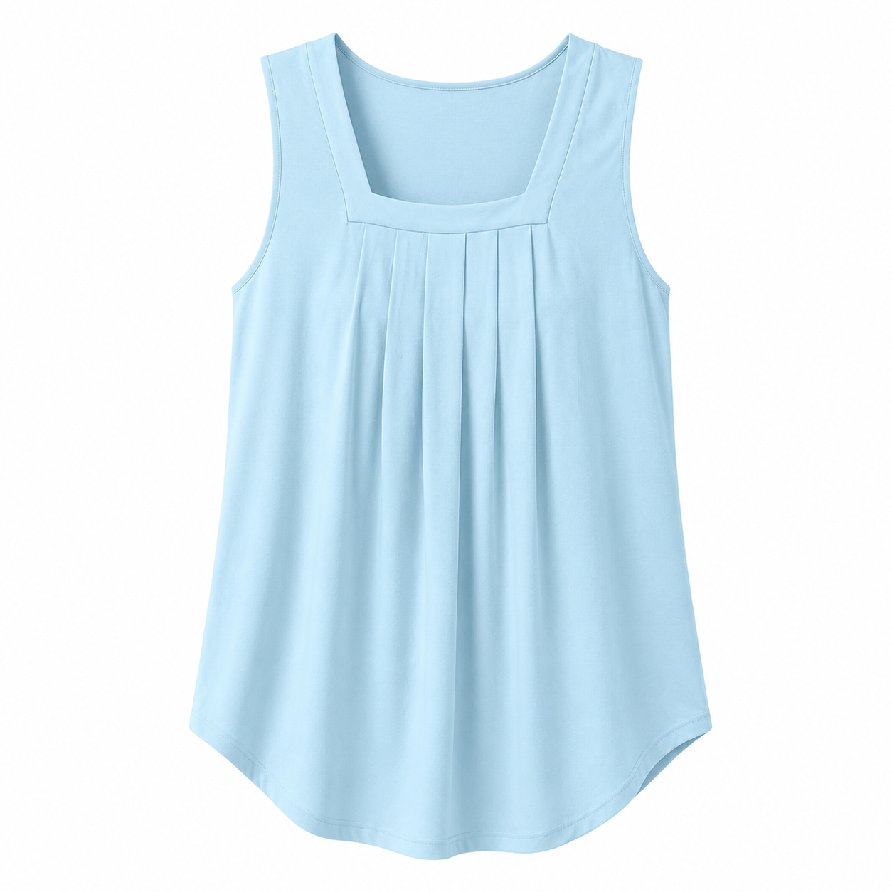 Special Sale💖Summer Tank Tops for Women Loose Fit Pleated Square Neck Sleeveless Tops Curved Hem Flowy
