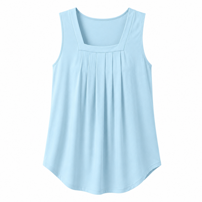 Special Sale💖Summer Tank Tops for Women Loose Fit Pleated Square Neck Sleeveless Tops Curved Hem Flowy