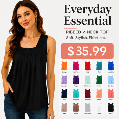 Special Sale💖Summer Tank Tops for Women Loose Fit Pleated Square Neck Sleeveless Tops Curved Hem Flowy
