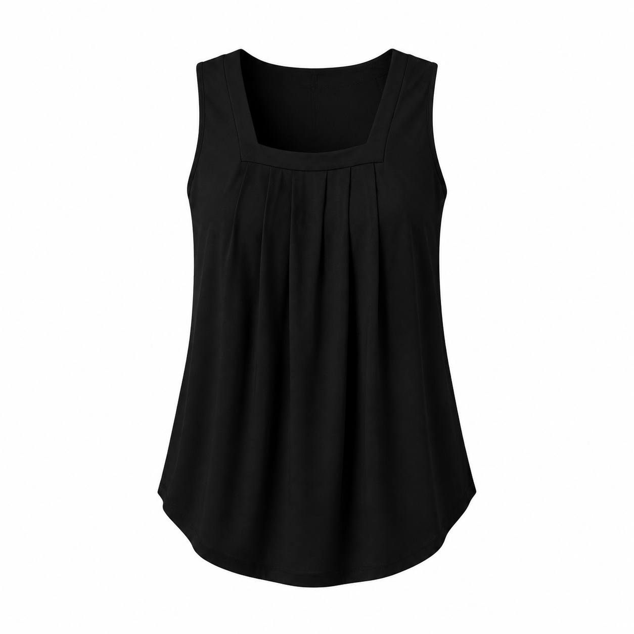 Special Sale💖Summer Tank Tops for Women Loose Fit Pleated Square Neck Sleeveless Tops Curved Hem Flowy